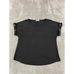 89th + Madison Womens Black Grommet Cuffed Short Sleeve Knit Top Size L